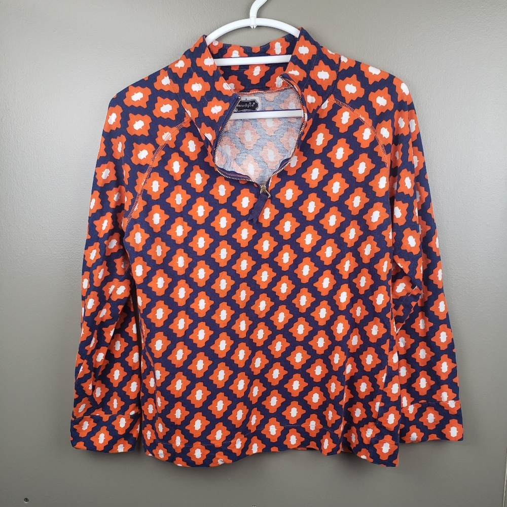 Mud Pie Poppy Pullover Womens Long Sleeve Top 1/4 Zip Sz Medium 100% Cotton